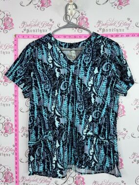 Health pro Scrub top Women’s Teal and Black Printed Short Sleeve Top cotton
